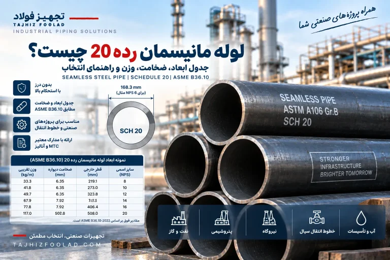 لوله مانیسمان رده 20 چیست؟ جدول ابعاد، وزن و راهنمای انتخاب