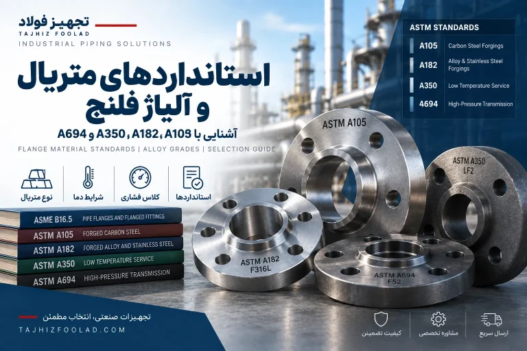 استانداردهای متریال و آلیاژ فلنج؛ تفاوت ASTM A105، A182، A350 و A694